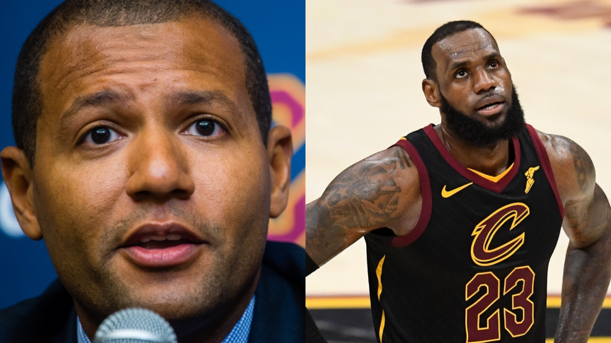 Cavs general manager Koby Altman and former Cavaliers star LeBron James.