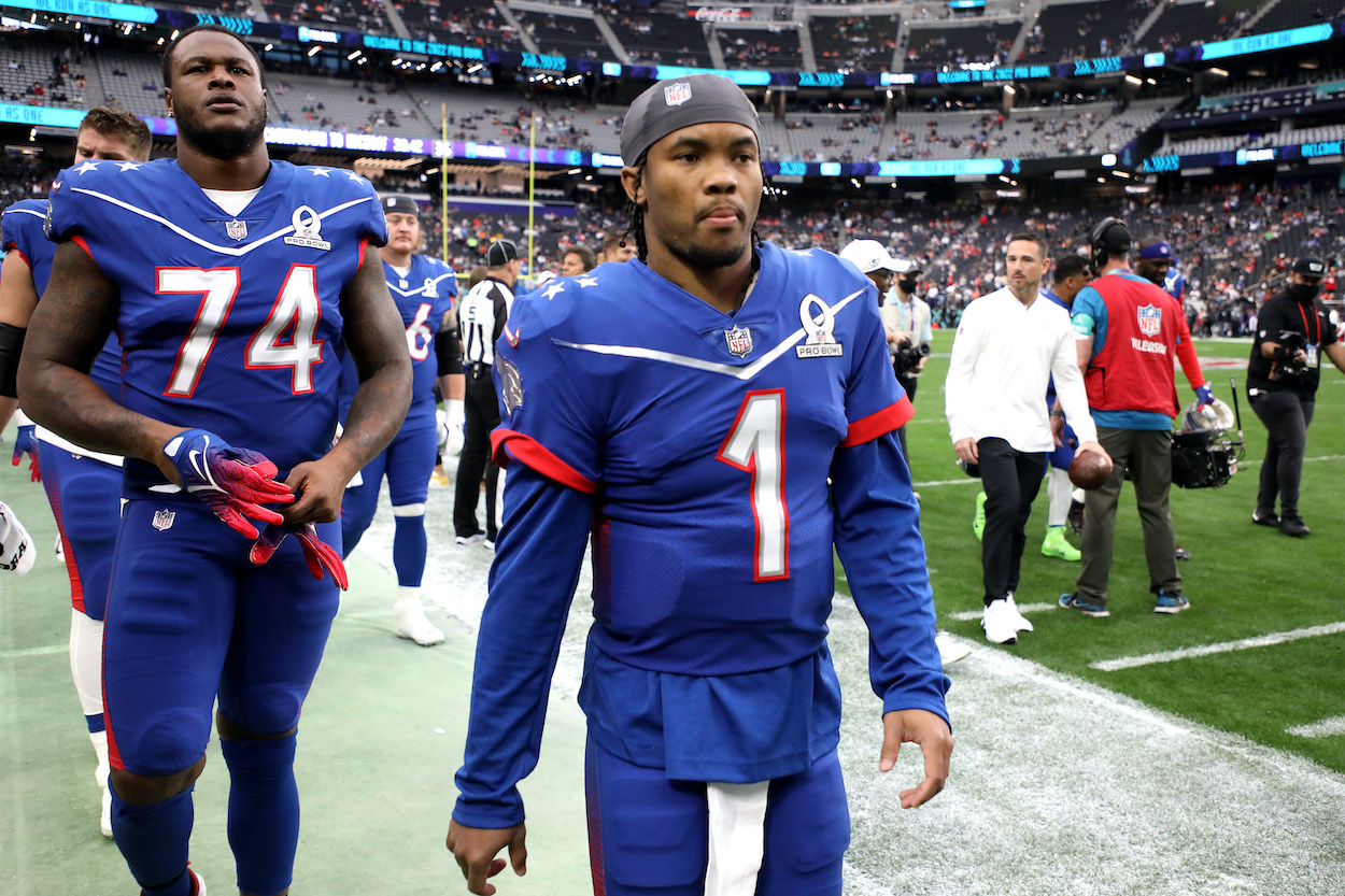 Kyler Murray of the Arizona Cardinals walks off the field before the 2022 NFL Pro Bowl at Allegiant Stadium on February 06, 2022 in Las Vegas, Nevada.