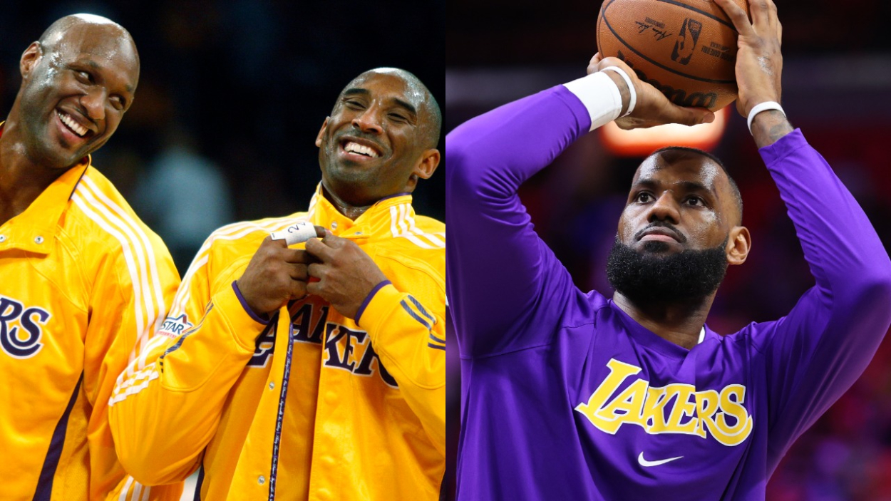 Former Los Angeles Lakers stars Lamar Odom and Kobe Bryant, and current Lakers forward LeBron James.