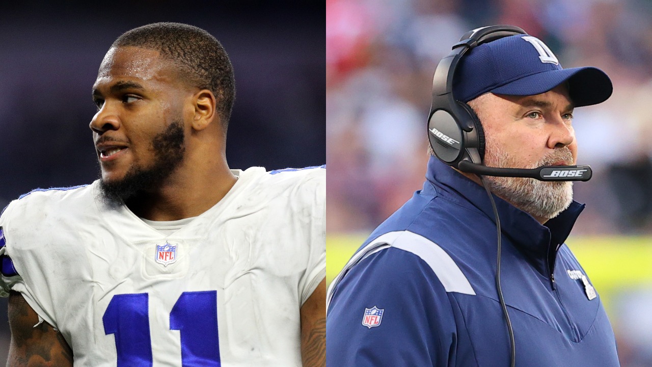 Cowboys LB Micah Parsons walks off field after loss; Mike McCarthy looks on from the Dallas sideline