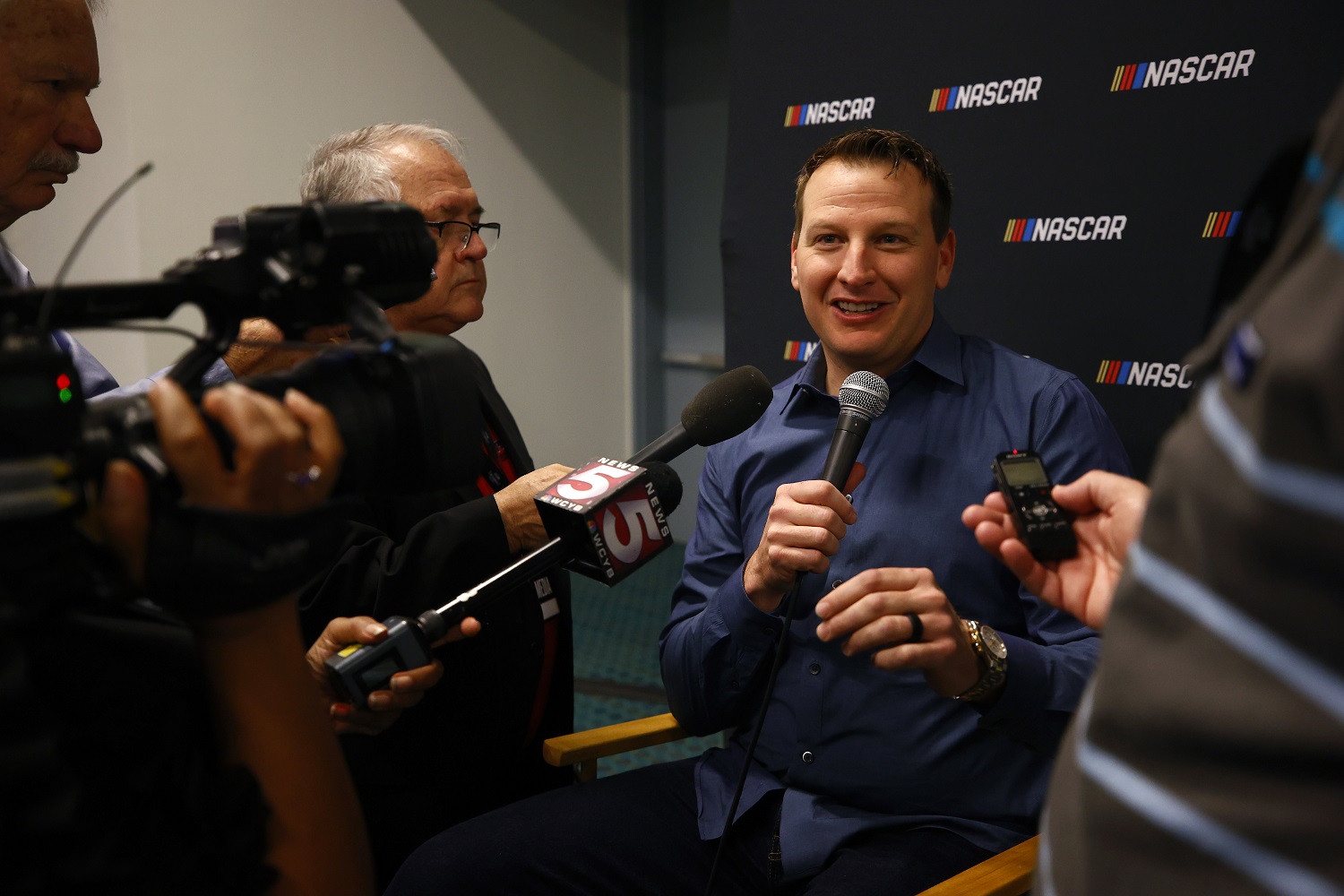 NASCAR Cup Series driver Michael McDowell speaks with the media prior to the NASCAR Champion's Banquet at Music City Center on Dec. 2, 2021 in Nashville, Tennessee. | Jared C. Tilton/Getty Images