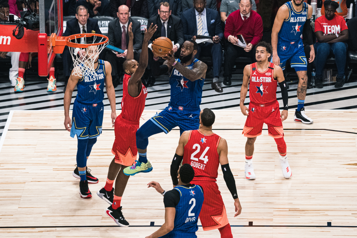 LeBron James during the 2020 NBA All-Star Game, the first year the league used the Elam Ending format.