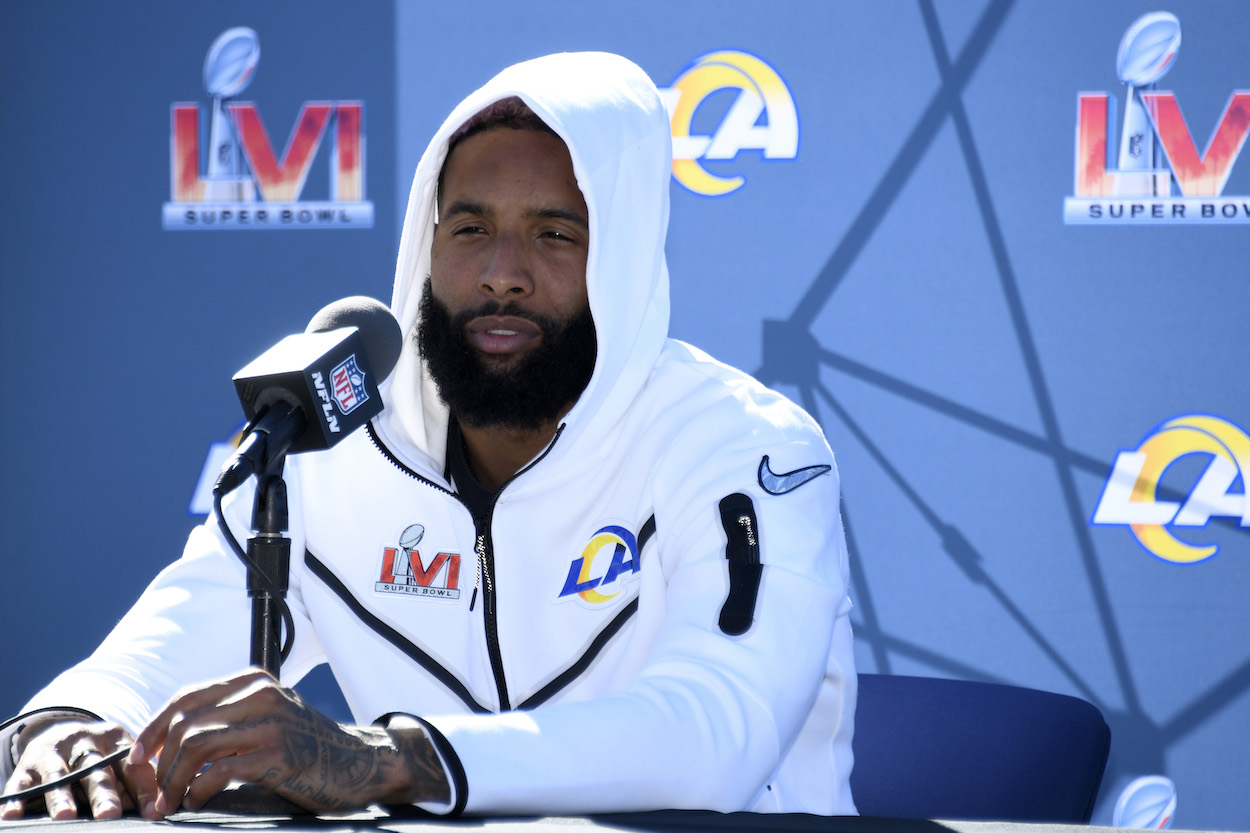 Rams WR Odell Beckham Jr. doing Super Bowl media.