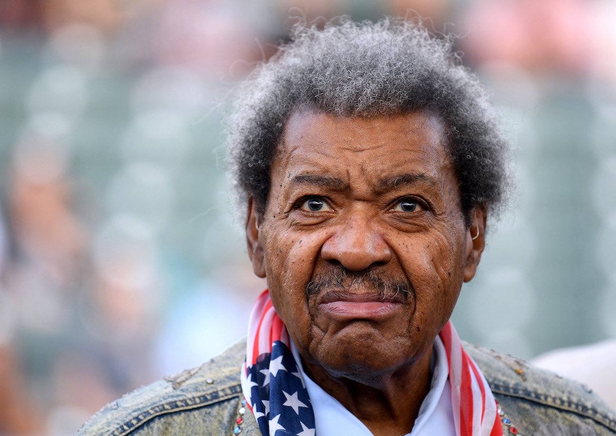 Don King stands seen ringside before a fight in 2018