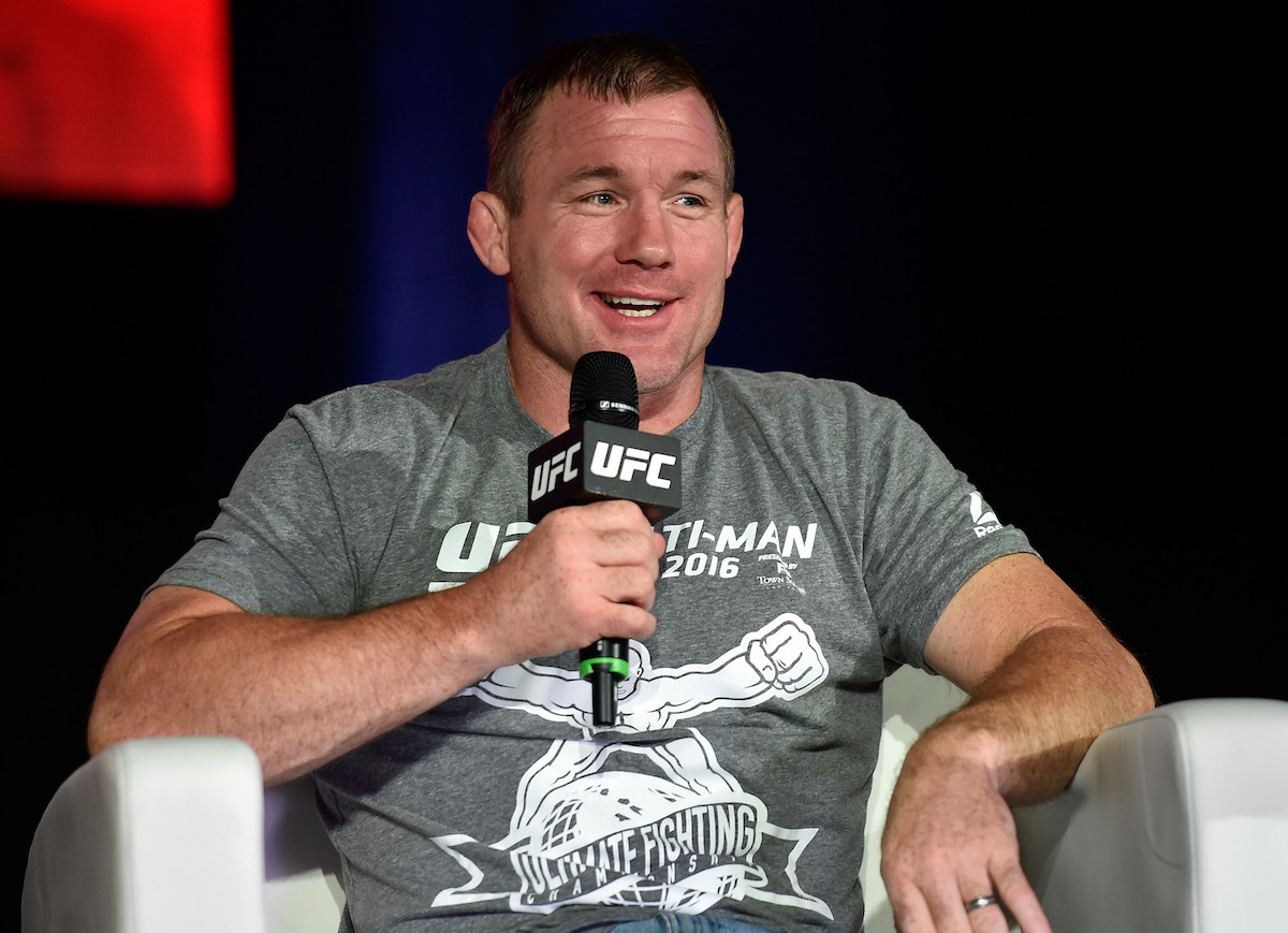 Retired UFC fighter Matt Hughes speaks during a panel discussion at the 2016 UFC Fan Expo