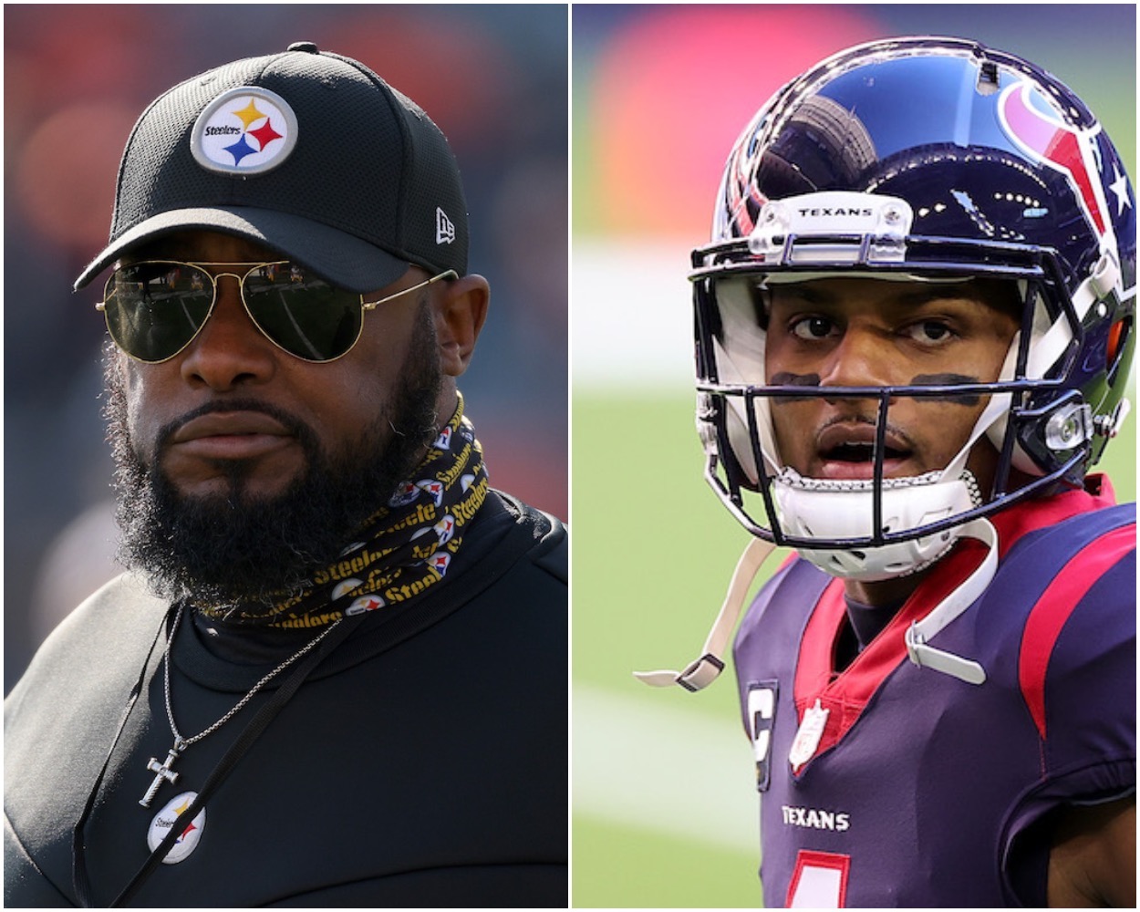 Steelers HC Mike Tomlin and Texans QB Deshaun Watson.