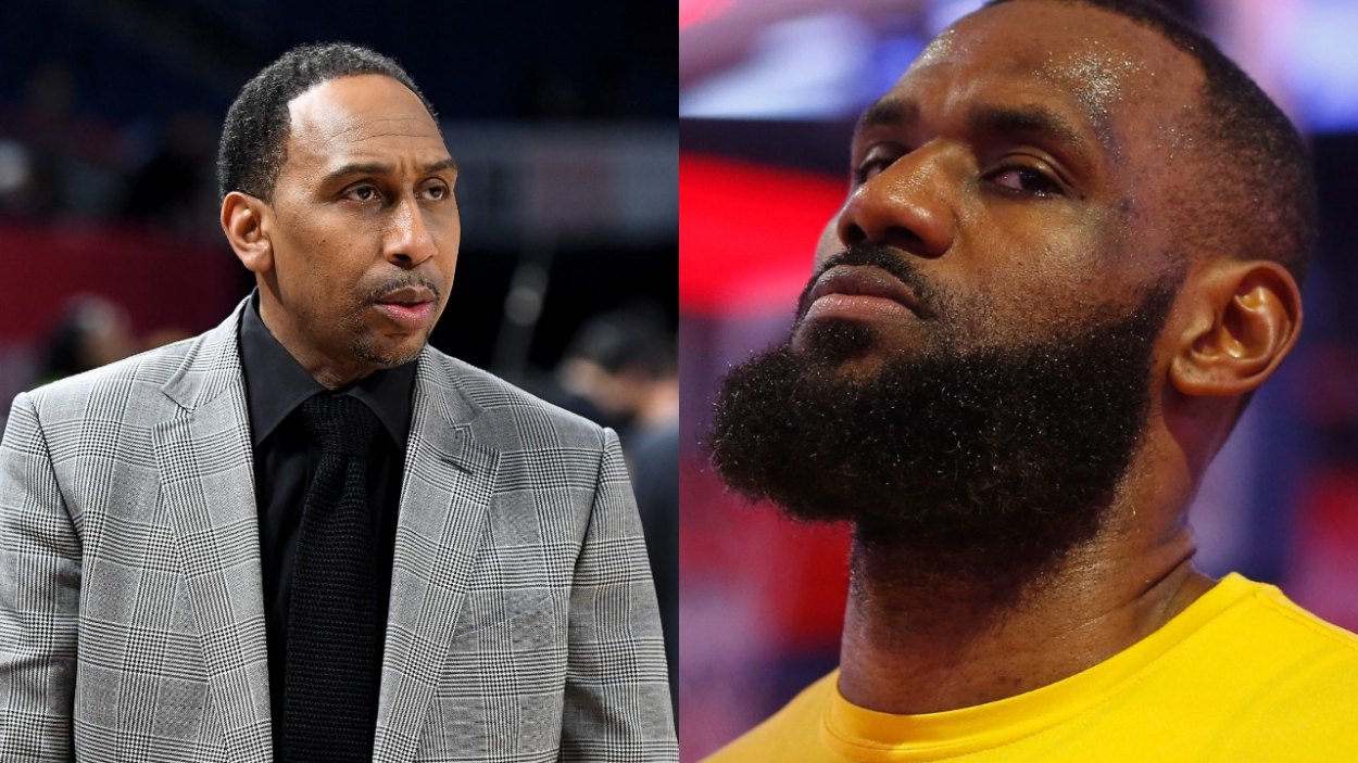 ESPN analyst Stephen A. Smith and Lakers star LeBron James. LeBron seemingly to take a passive-aggressive shot at Lakers GM Rob Pelinka this weekend.