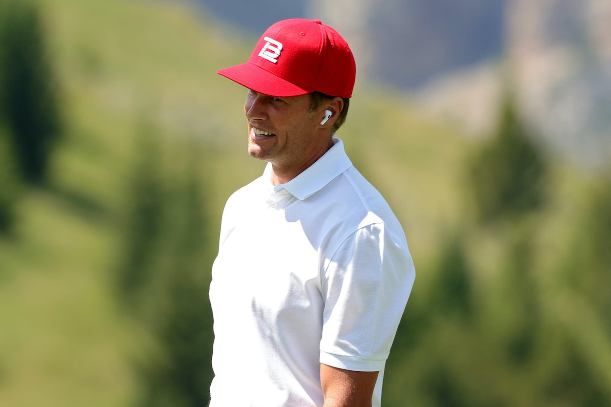 Tom Brady looks on during Capital One's The Match at The Reserve at Moonlight Basin golf course on July 06, 2021 in Big Sky, Montana.