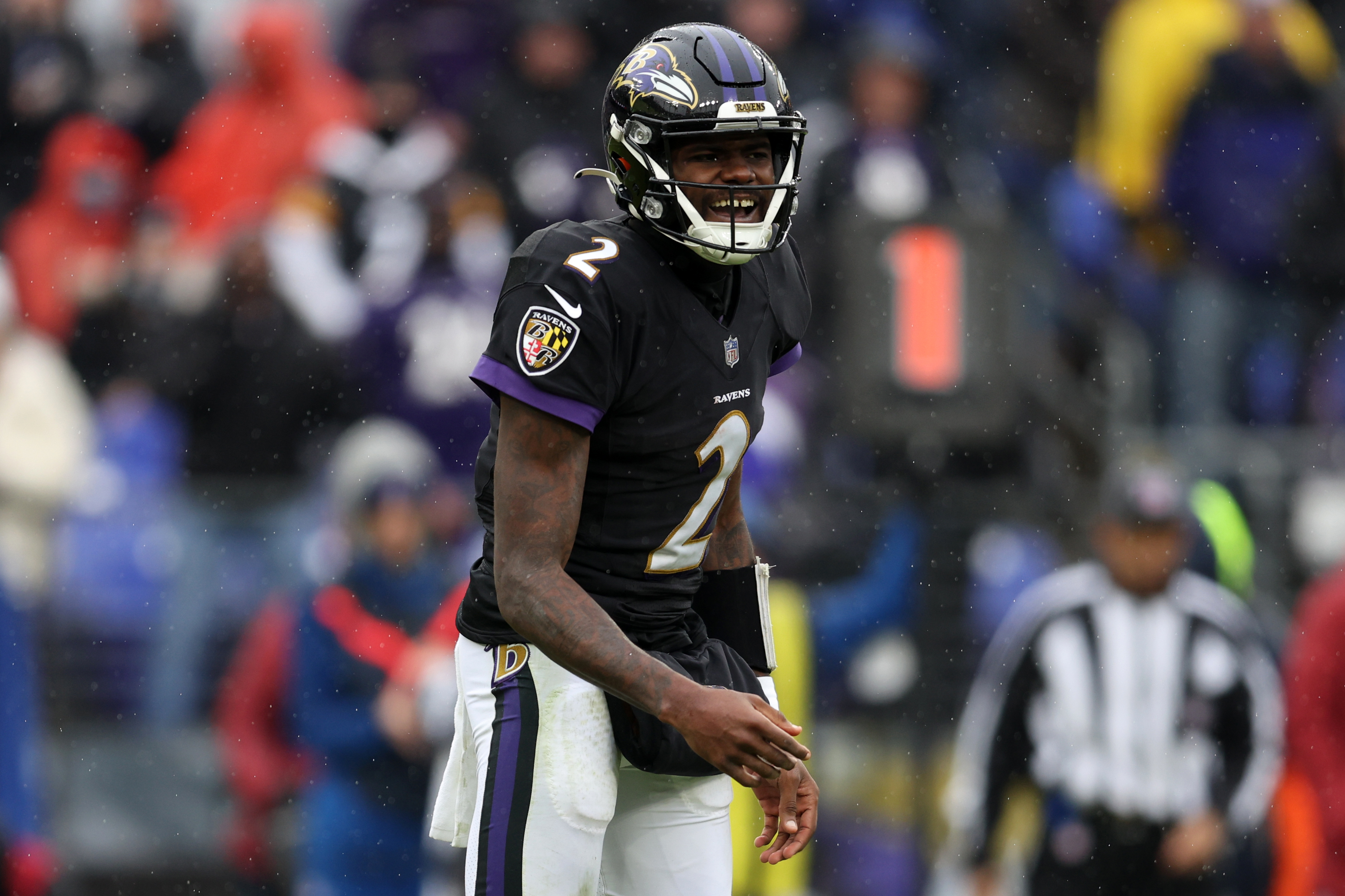 Ravens QB Tyler Huntley reacts during game against the Steelers