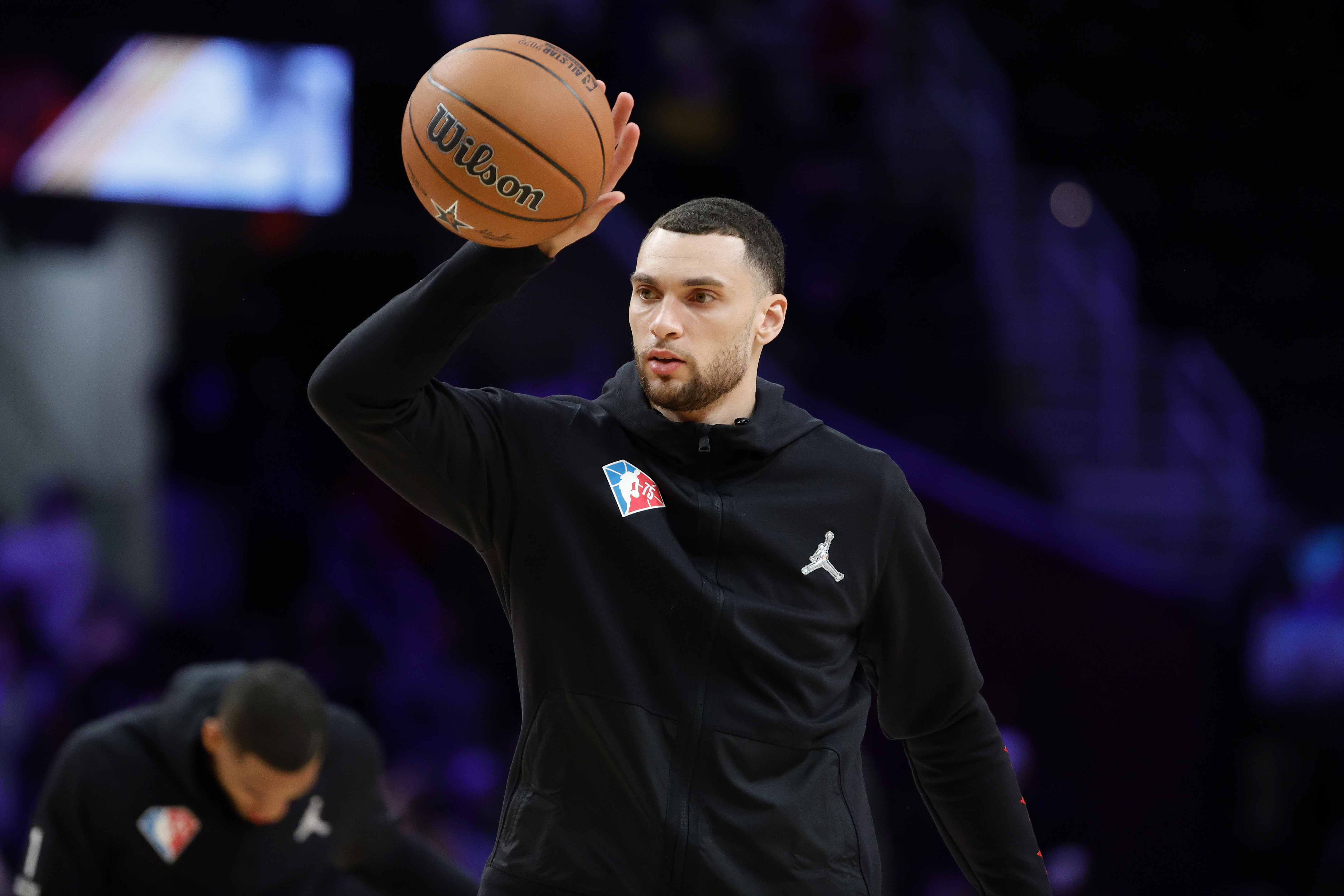 Chicago Bulls star Zach LaVine warms up before the 2022 NBA All-Star Game