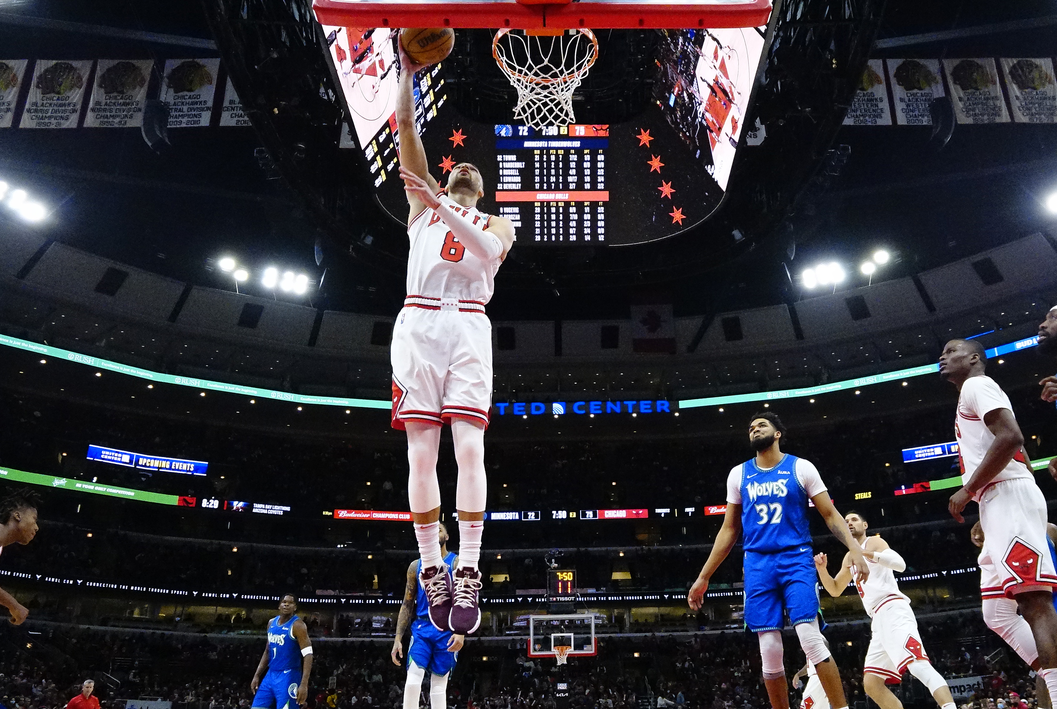 Chicago Bulls star Zach LaVine shoots a layup during an NBA game against the Minnesota Timberwolves in February 2022