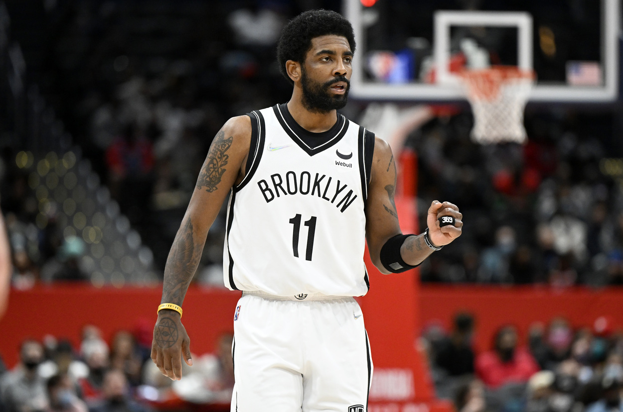Brooklyn Nets guard Kyrie Irving pumping his fist.