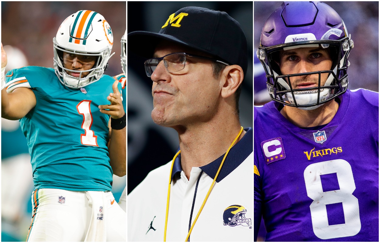Jim Harbaugh has emerged for a HC option for the Dolphins and Vikings.
