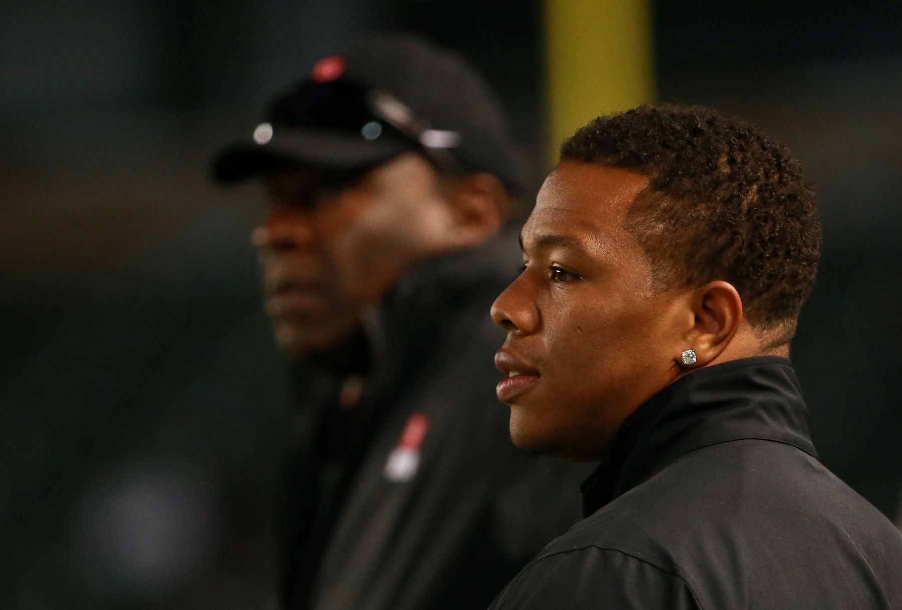 National Team running back coach and former Baltimore Ravens running back Ray Rice speaks to the media during the NFLPA Collegiate Bowl