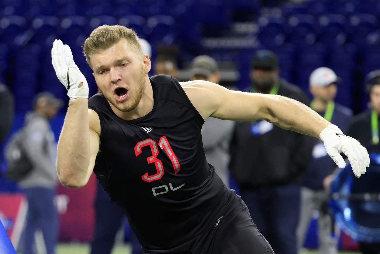 Top NFL Draft prospect Aidan Hutchinson at the 2022 NFL Combine.