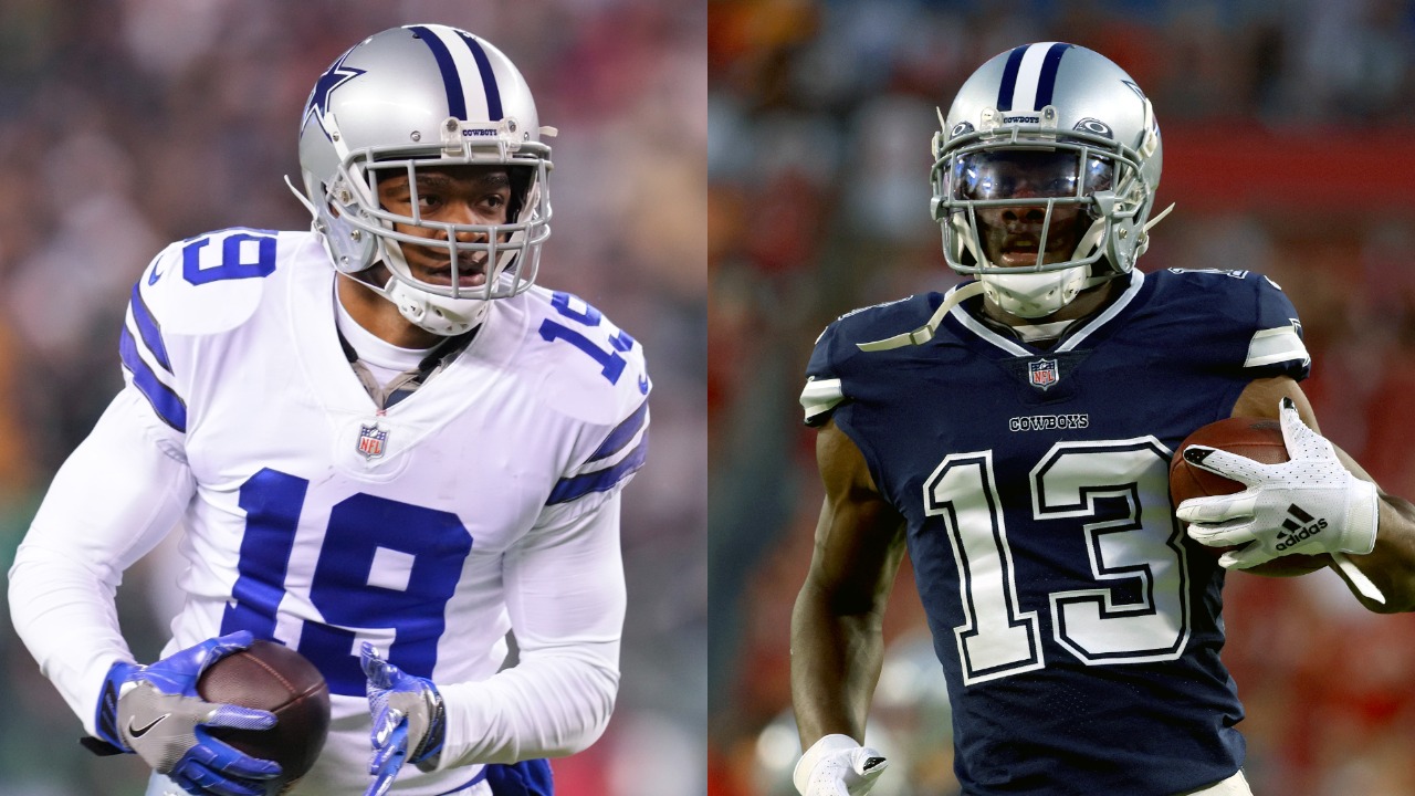 Cowboys WR Amari Cooper runs the ball against the Eagles; Michael Gallup warms up before facing the Buccaneers