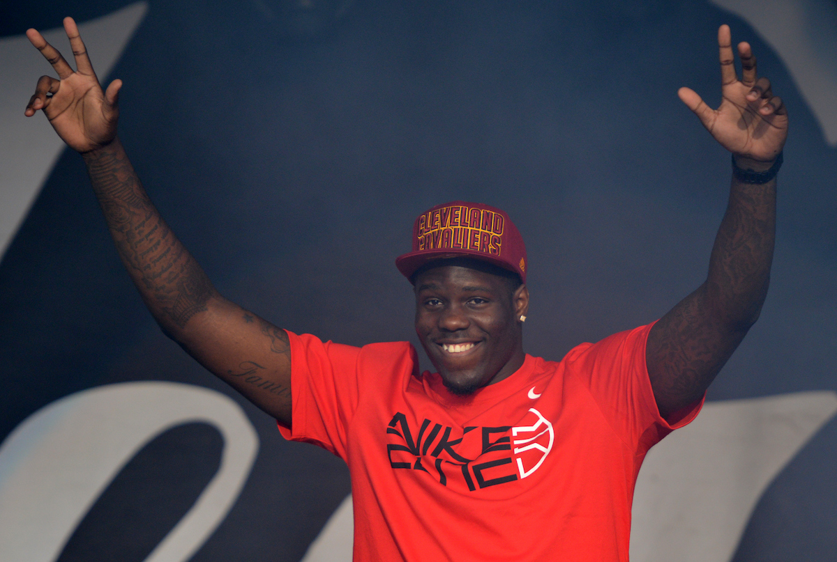 Power forward Anthony Bennett greets the crowd after being selected as the 2013 NBA's No. 1 draft pick