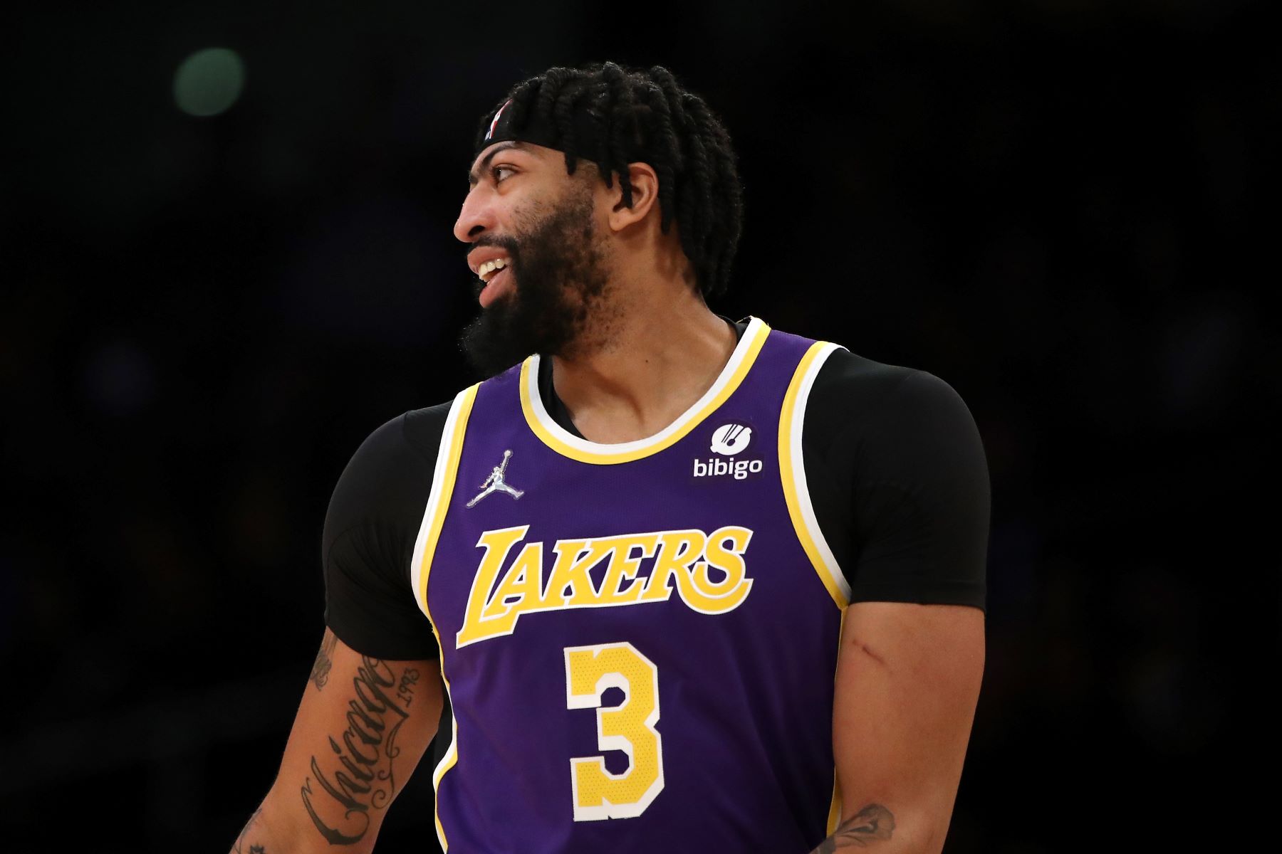 Anthony Davis as #3 on the Los Angeles Lakers during a game against the Utah Jazz