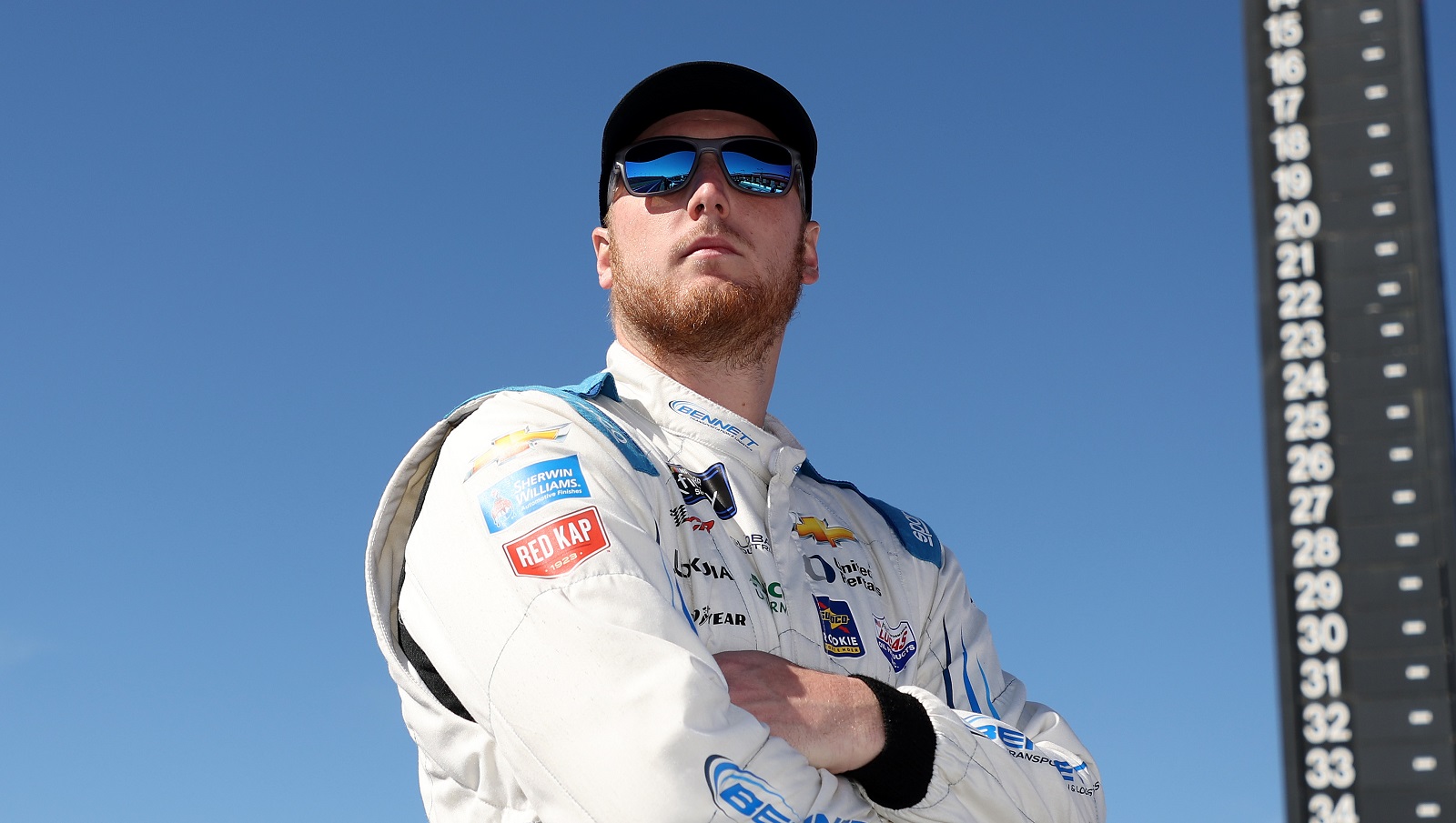 Austin Hill looks on during qualifying for the NASCAR Xfinity Series Production Alliance 300 at Auto Club Speedway on Feb. 26, 2022, in Fontana, California. | James Gilbert/Getty Images