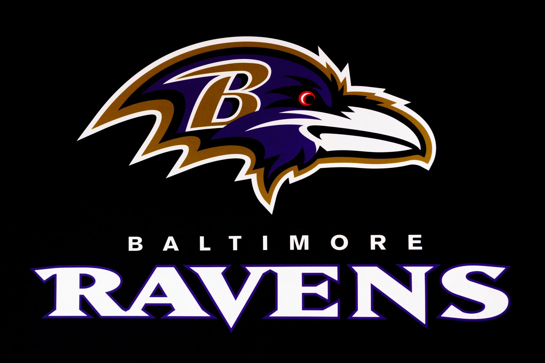 NFL team Baltimore Ravens logo seen at the Los Angeles Convention Center during the Super Bowl Experience
