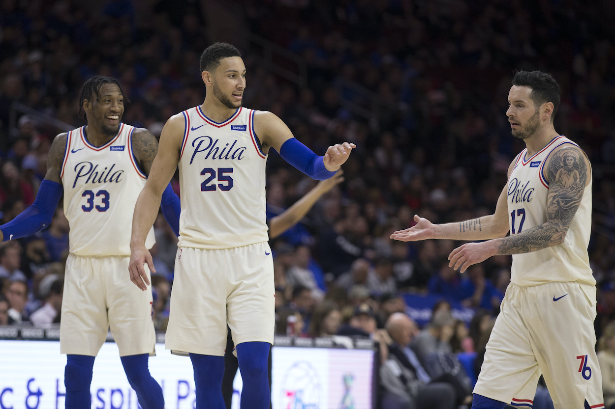 Ben Simmons and JJ Redick shake hands.