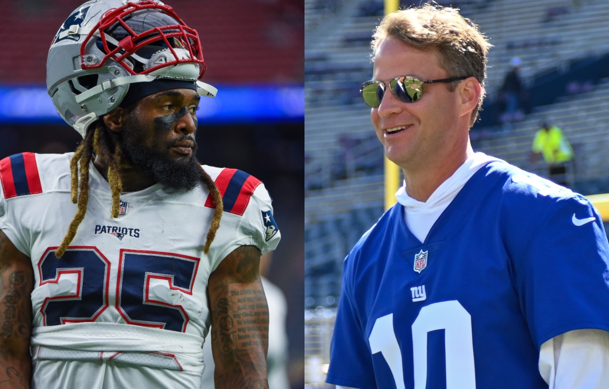 New England Patriots running back and Ole Miss standout Brandon Bolden (L) and Rebels head coach Lane Kiffin in 2021.