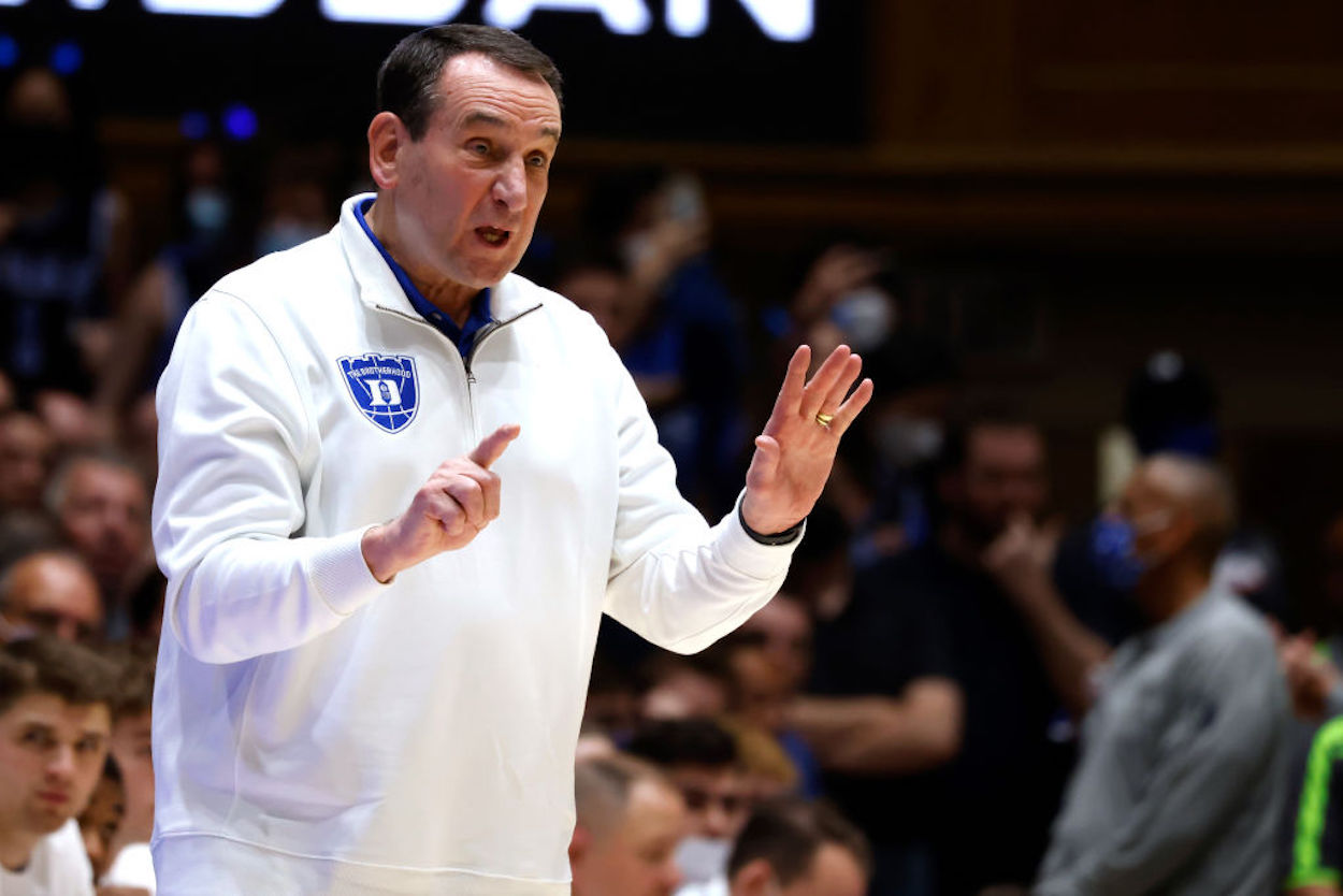 Mike Krzyzewski, commonly know as Coach K, coaches his Duke Blue Devils.