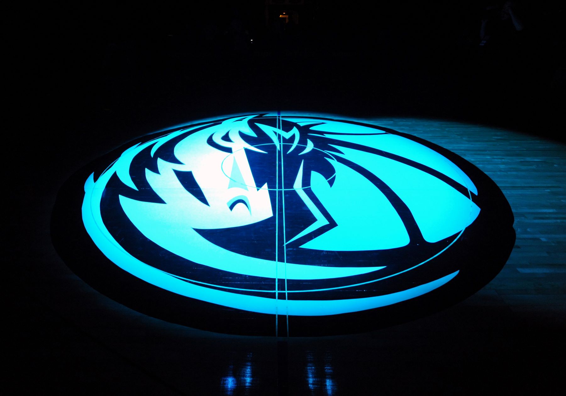 NBA team Dallas Mavericks logo on the court before a game against the Phoenix Suns