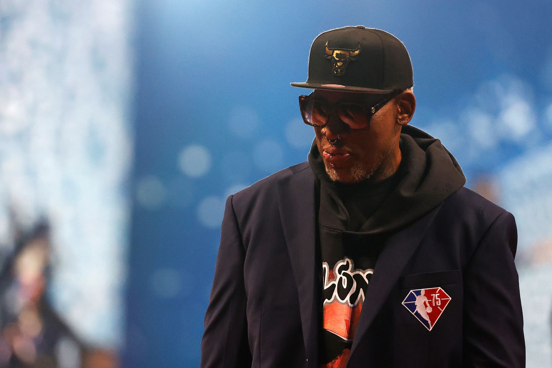 Dennis Rodman attending the 2022 NBA All-Star game at the Rocket Mortgage Fieldhouse in Cleveland, Ohio