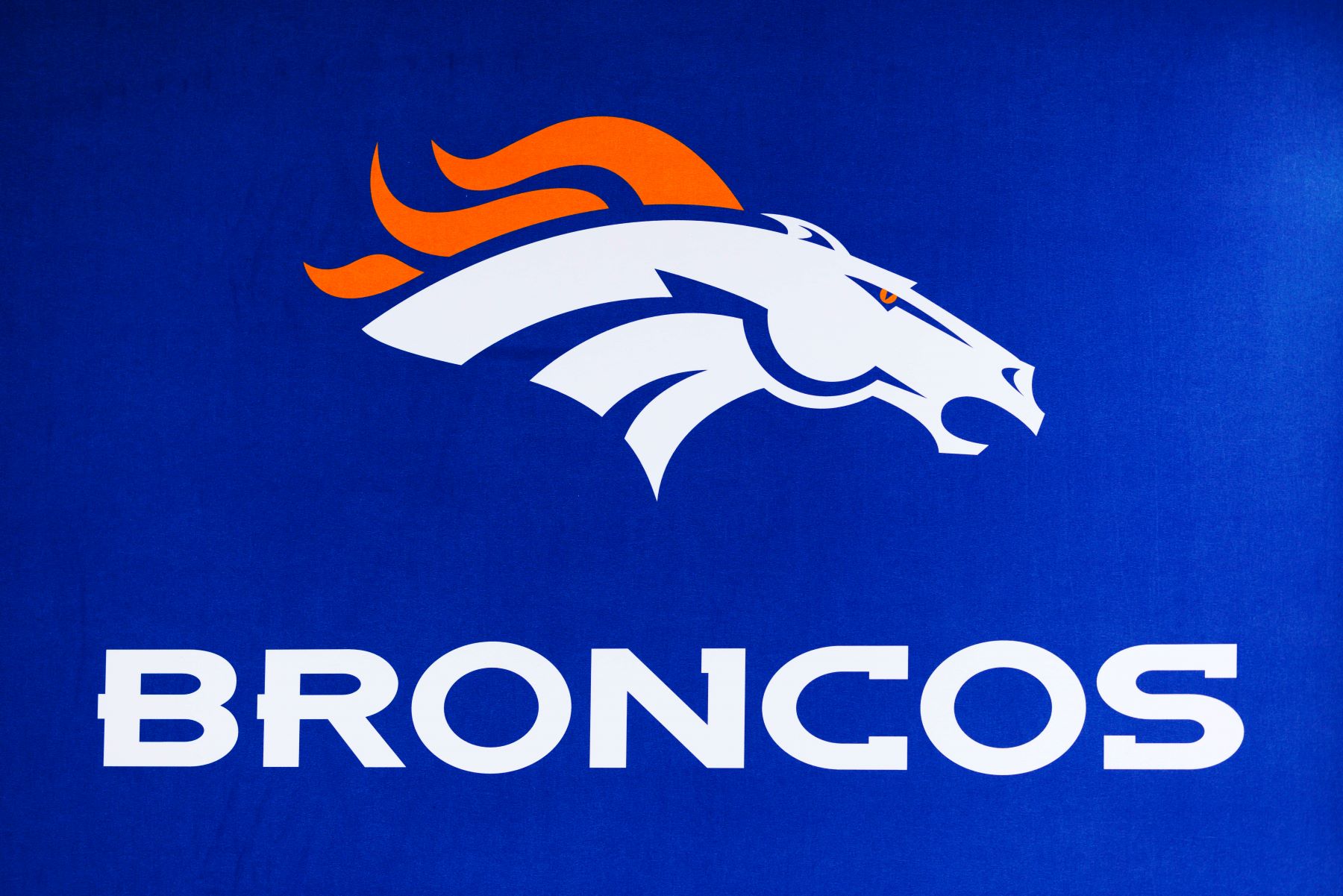 Denver Broncos logo seen at the Los Angeles Convention Center during the Super Bowl Experience