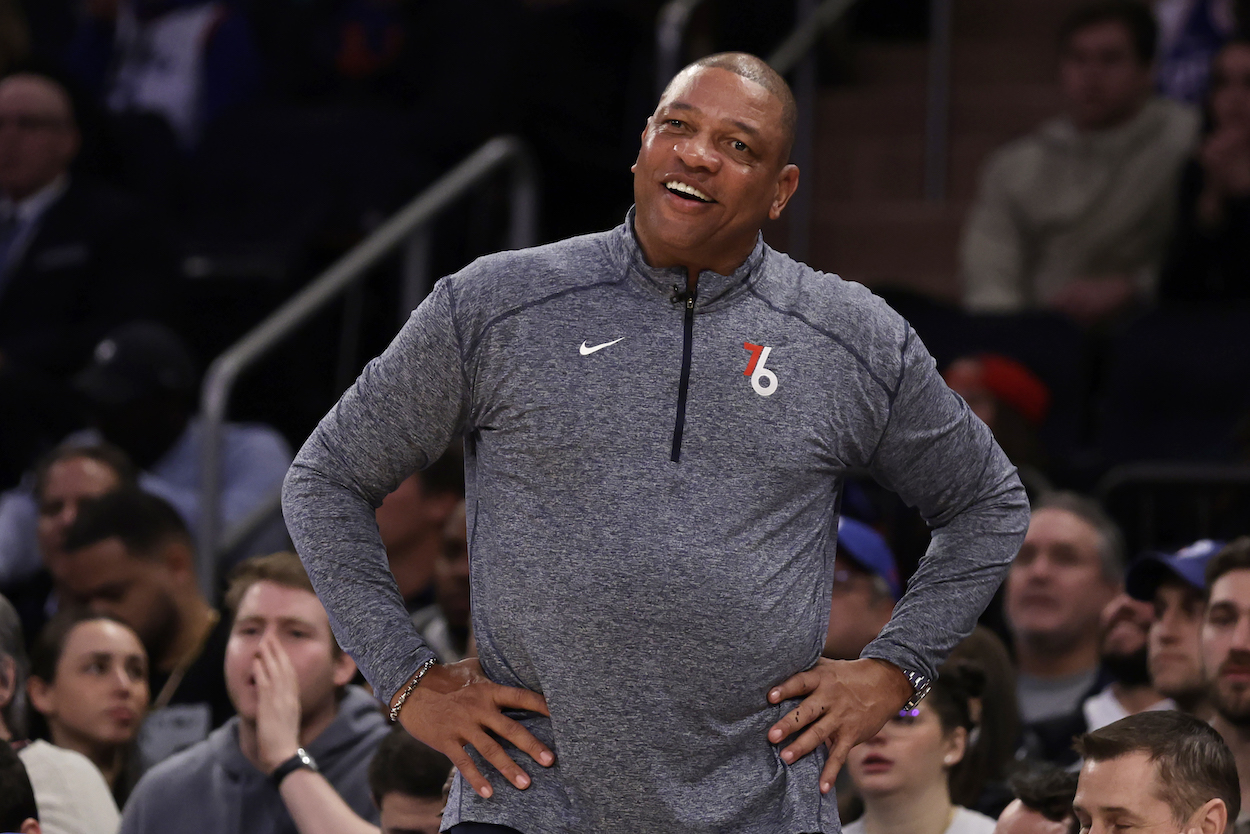 Doc Rivers looks surprised on the sidelines.