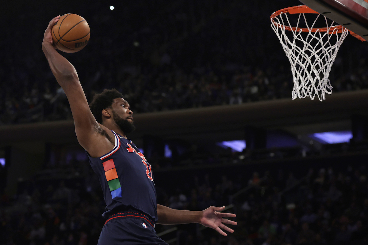 Joel Embiid dunks for the Philadelphia 76ers