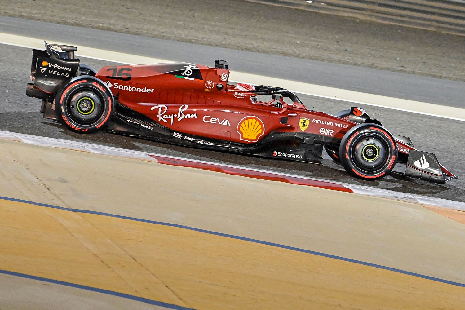 Ferrari driver Charles Leclerc drives during the qualifying session on the eve of the Formula 1 Bahrain Grand Prix on March 19, 2022.