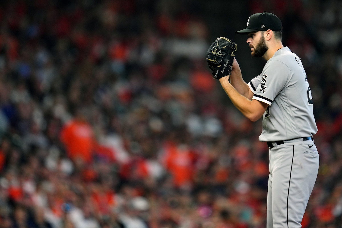 Chicago White Sox starting pitcher Lucas Giolito on the mound.