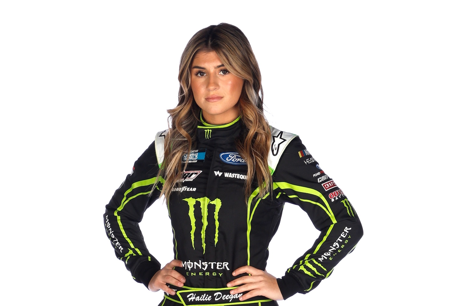 NASCAR driver Hailie Deegan poses for a photo during NASCAR Production Days at Clutch Studios on Jan. 18, 2022, in Concord, North Carolina.