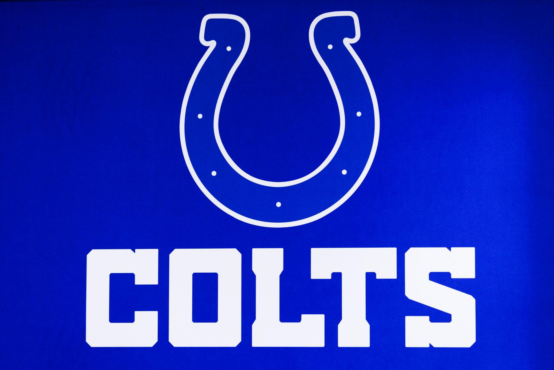 NFL team Indianapolis Colts logo seen at the Los Angeles Convention Center during the Super Bowl Experience