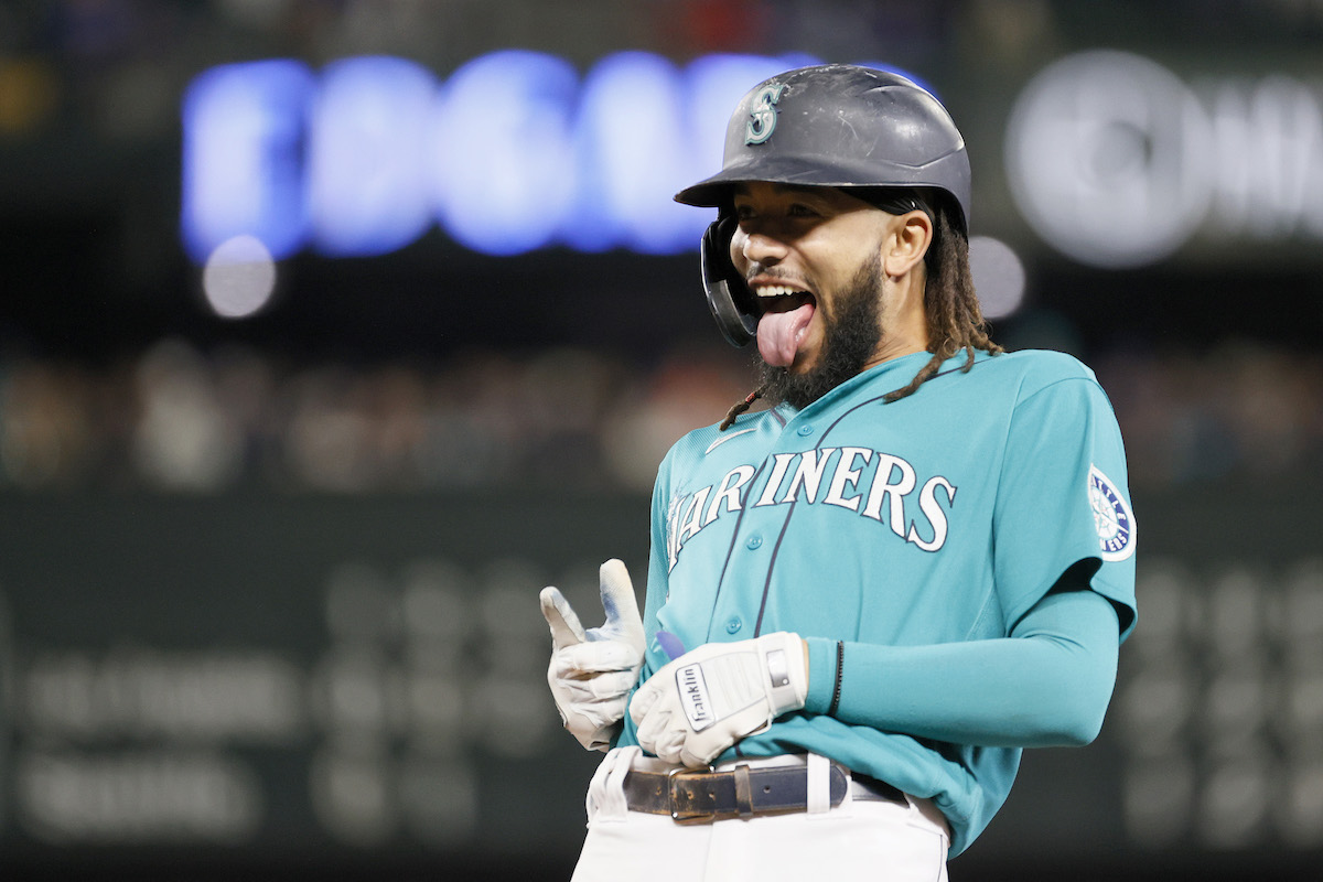 J.P. Crawford celebrates for the Seattle Mariners.