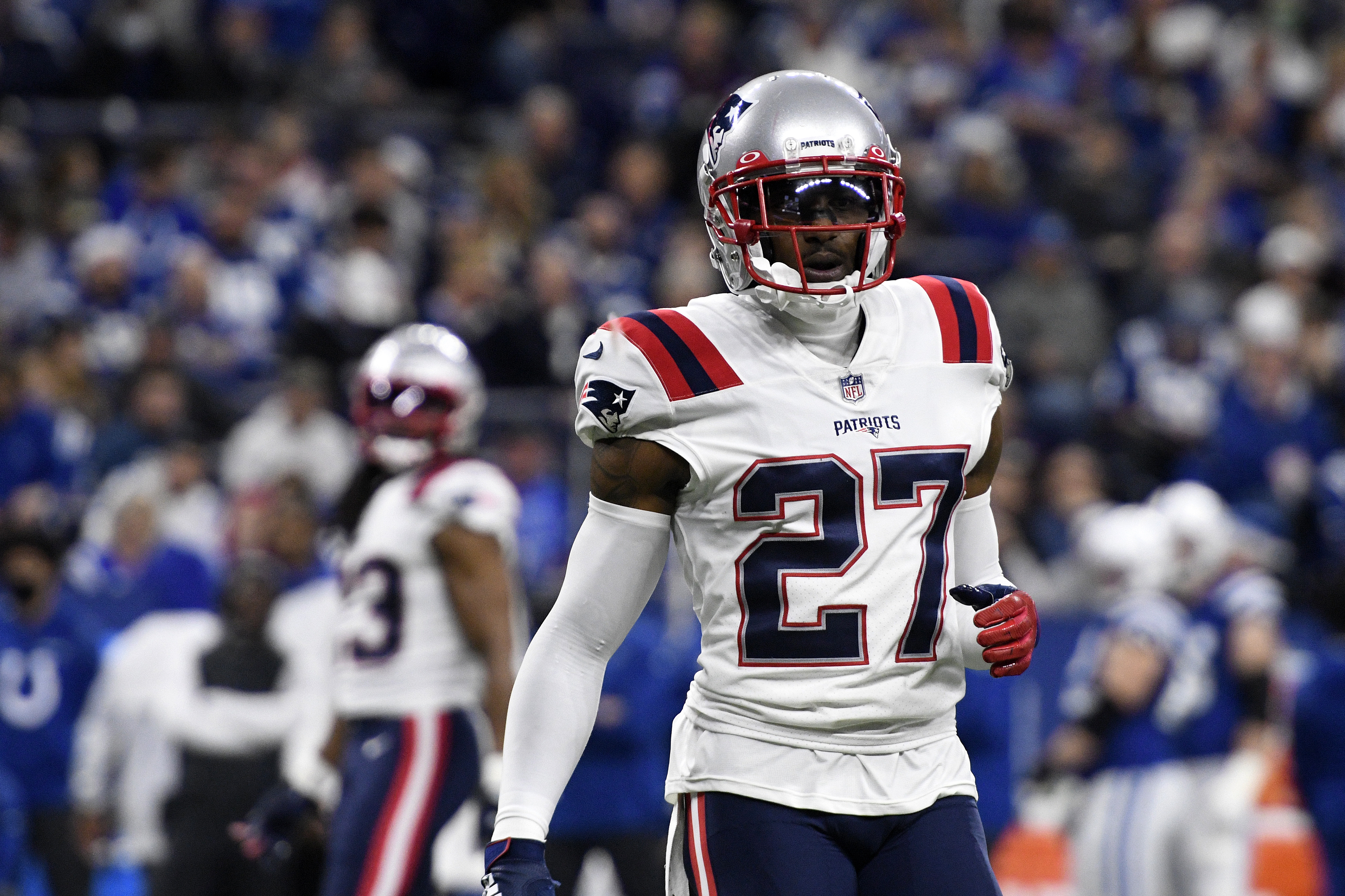 Patriots cornerback JC Jackson in action against the Colts