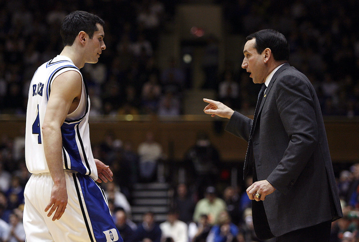 JJ Redick and Mike Krzyzewski during a Duke game.