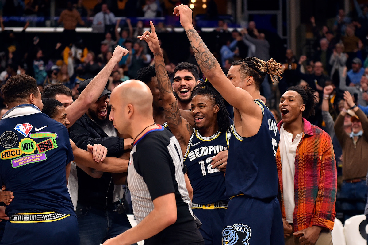 Ja Morant and Memphis Grizzlies celebrate