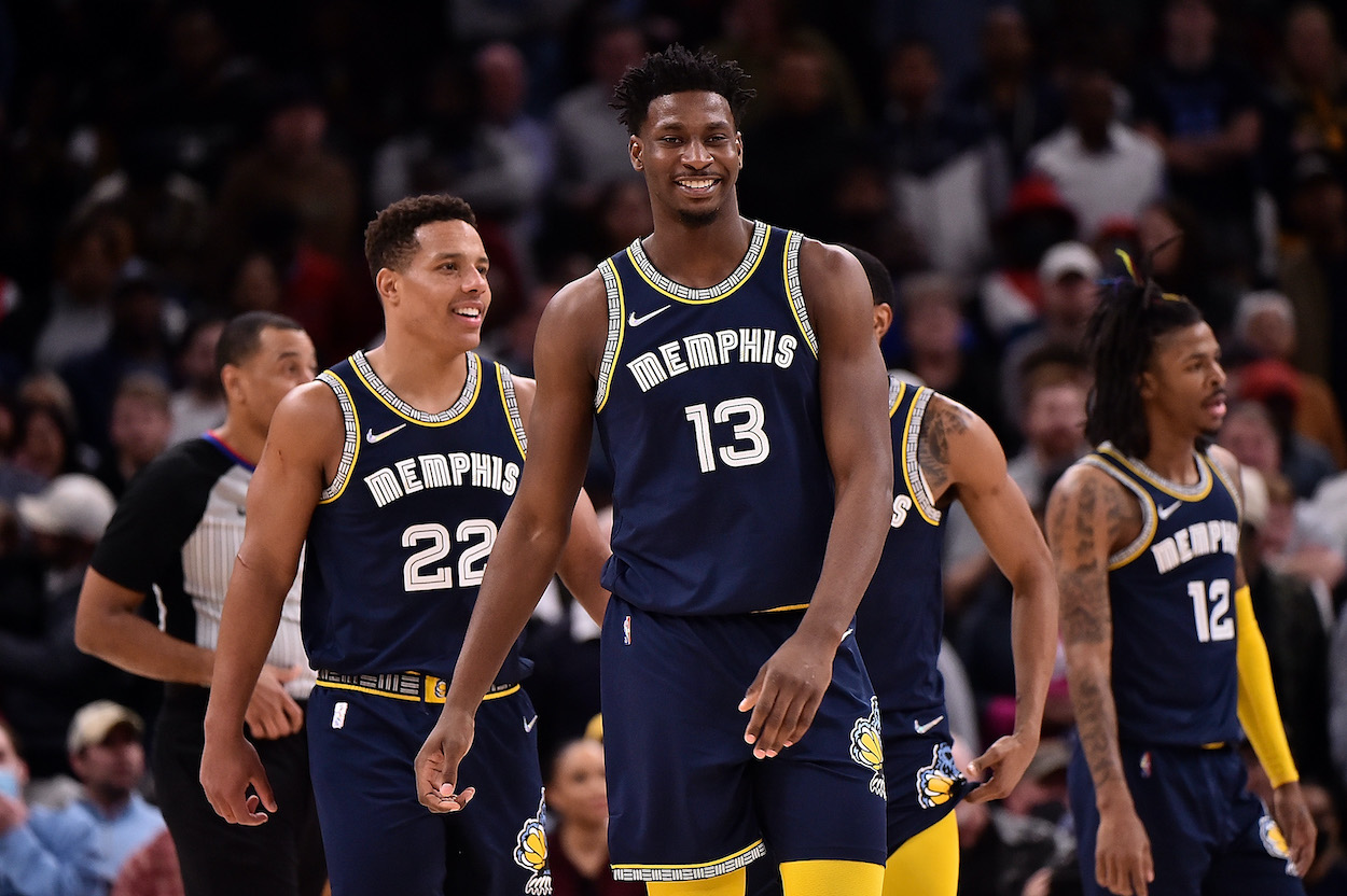 Jaren Jackson Jr. smiles during an NBA game.