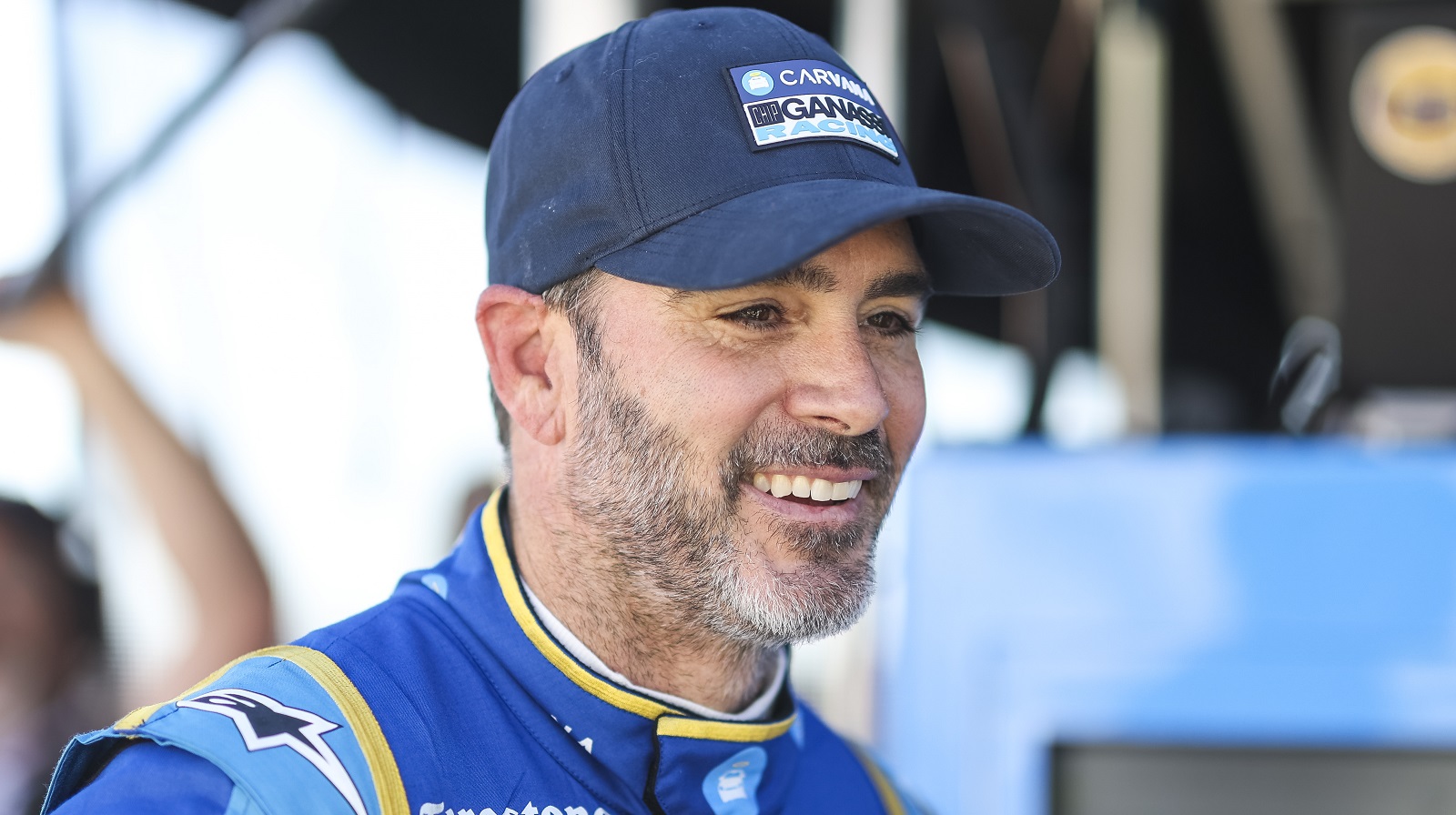 Jimmie Johnson, driver of the No. 48 Chip Ganassi Racing Honda, looks on during practice for the NTT IndyCar Series XPEL 375 at Texas Motor Speedway on March 19, 2022. | James Gilbert/Getty Images