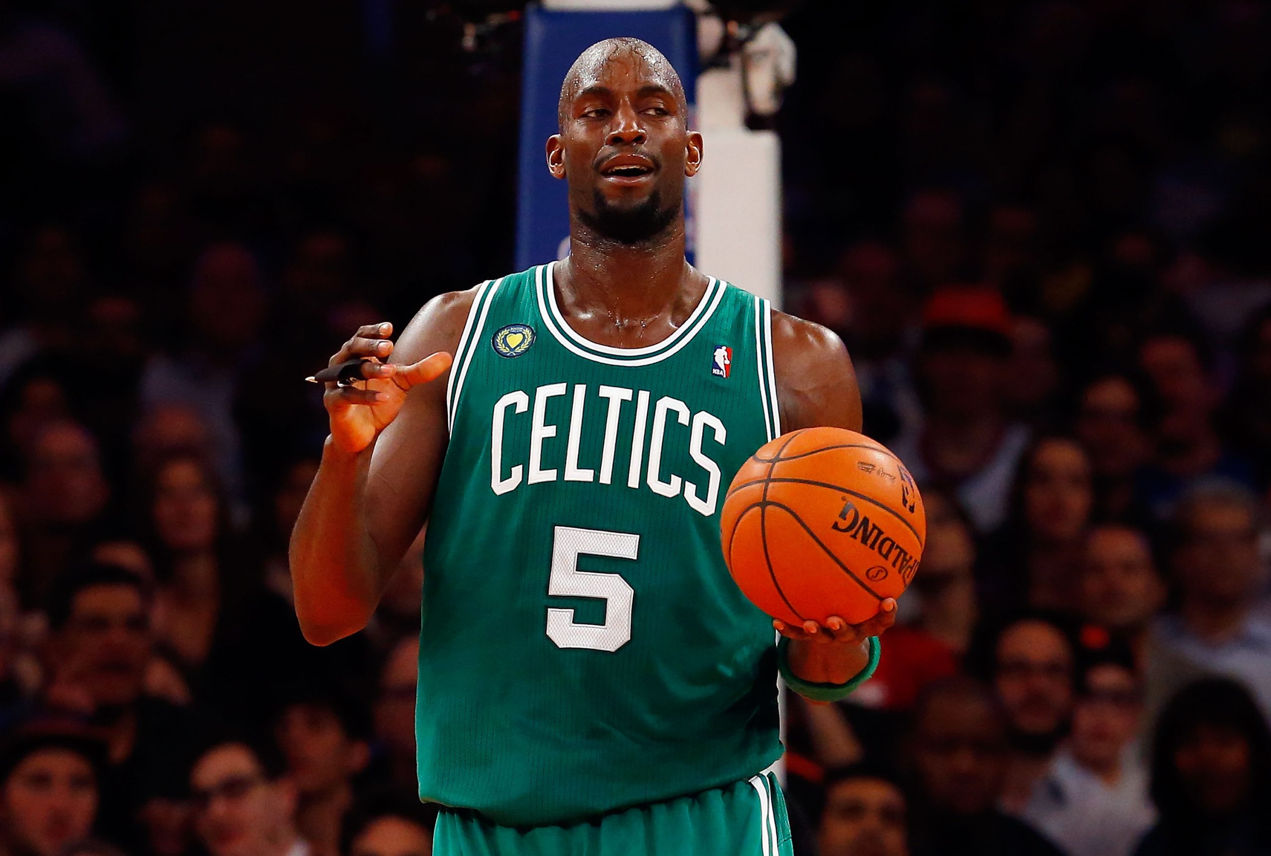 Kevin Garnett of the Boston Celtics in action against the New York Knicks.