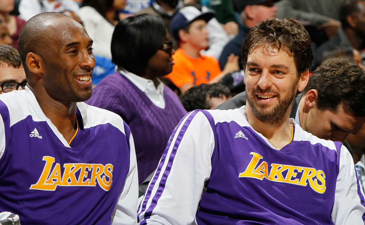Los Angeles Lakers legends Kobe Bryant and Pau Gasol in 2013.