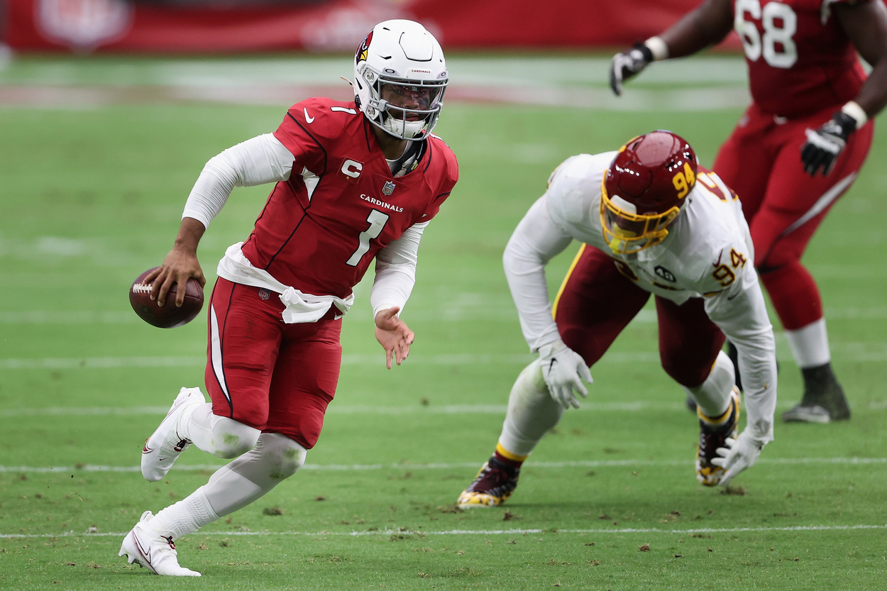 Arizona Cardinals quarterback Kyler Murray runs against the now-Washington Commanders in 2021.