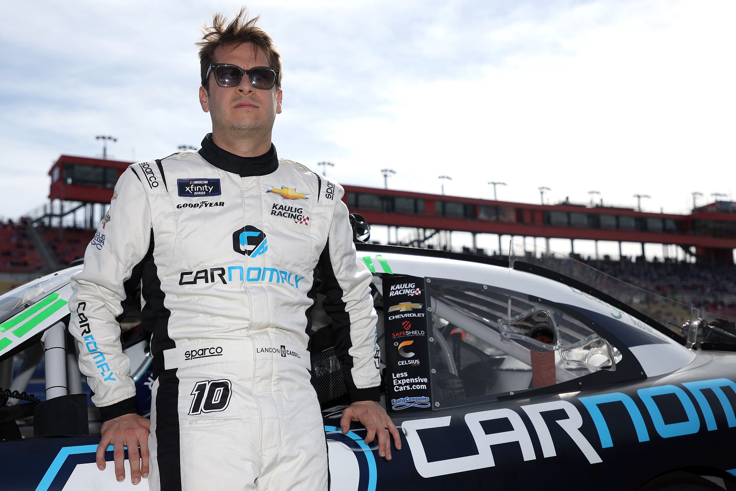 Landon Cassill waits on the grid prior to the NASCAR Xfinity Series Production Alliance 300 at Auto Club Speedway on Feb. 26, 2022, in Fontana, California. | James Gilbert/Getty Images