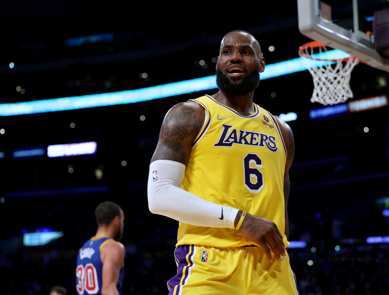 Los Angeles Lakers star LeBron James during a game against the Warriors.