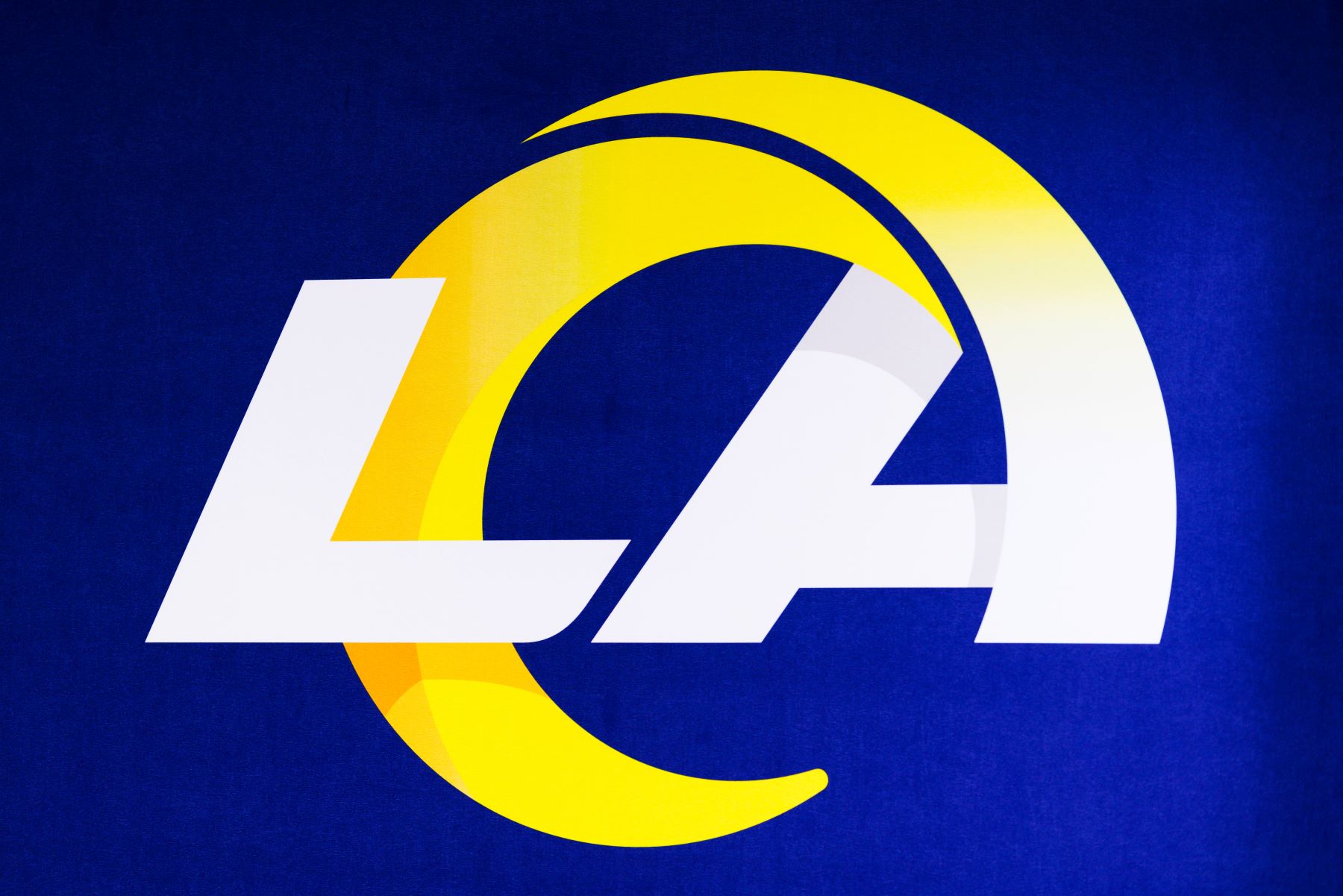 NFL team Los Angeles Rams logo seen at the Los Angeles Convention Center during the Super Bowl Experience