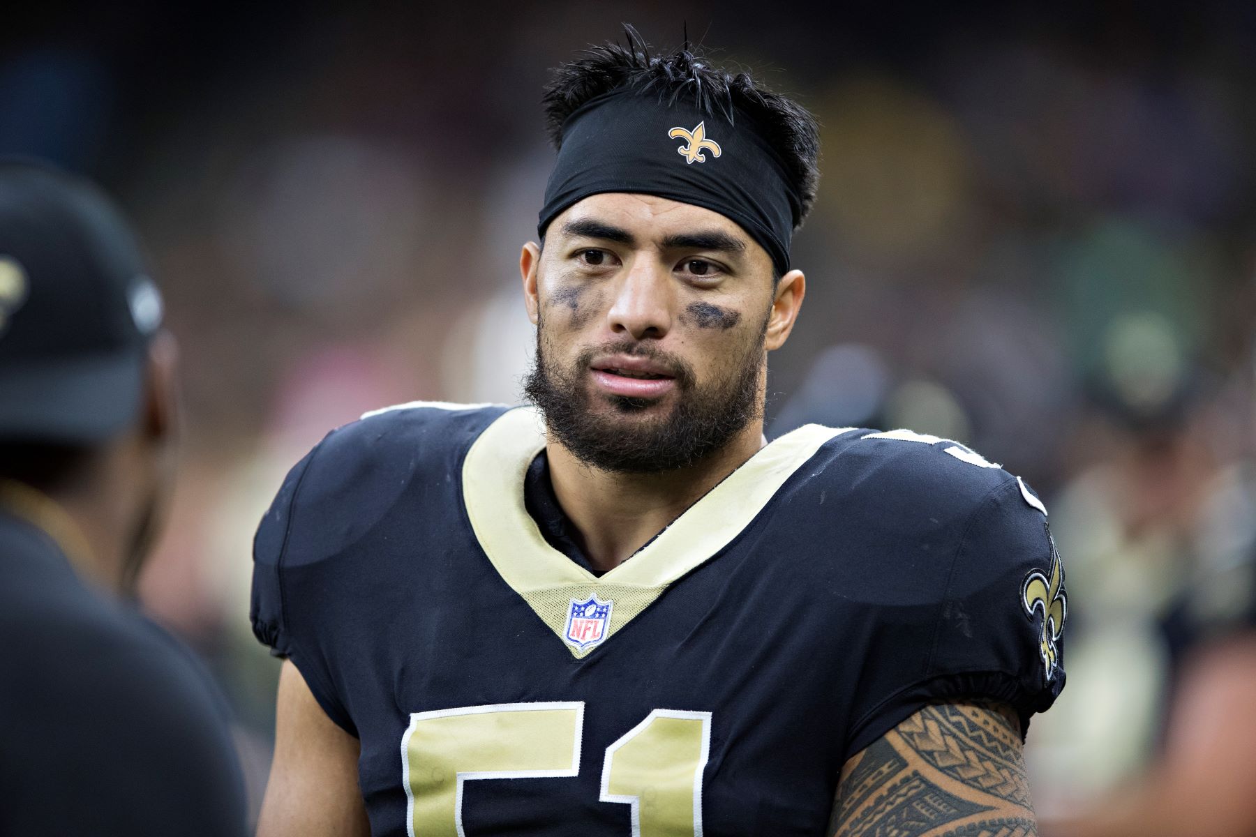 Manti Te'o as #51 on the New Orleans Saints during a preseason game against the Baltimore Ravens