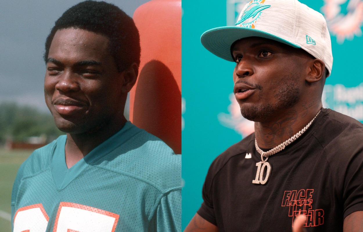 Miami Dolphins legend Mark Duper (L) and new Dolphins receiver Tyreek Hill.